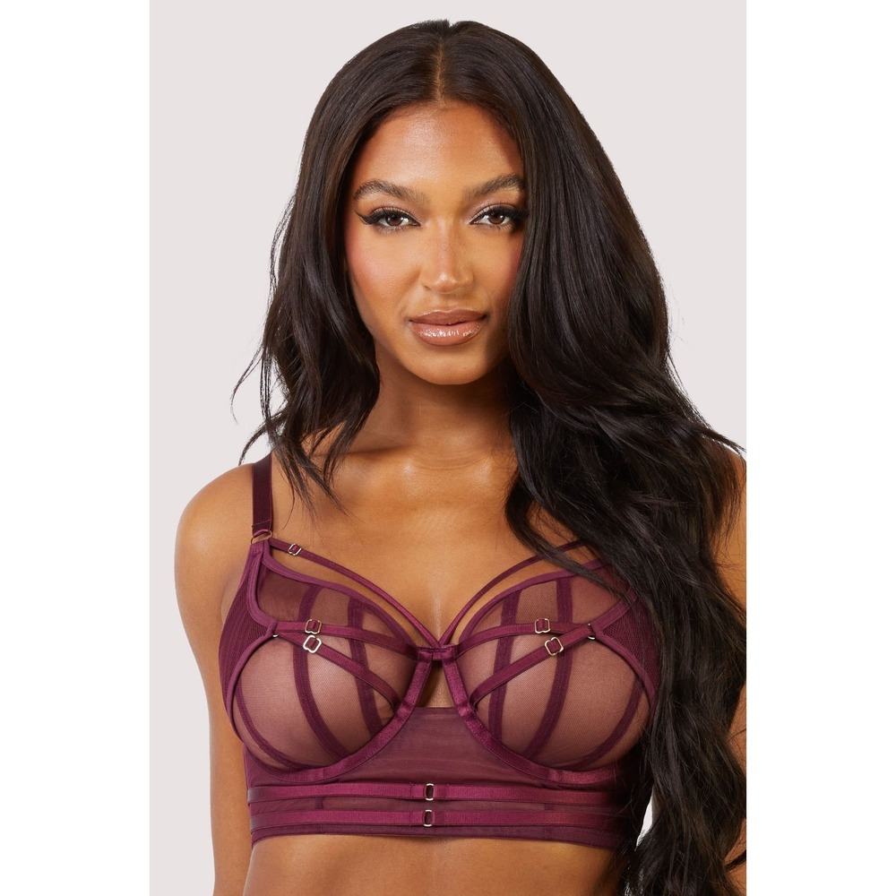 Playful Promises Eddie Longline Balconette Lace Bra 38D Wine Underwire Coquette